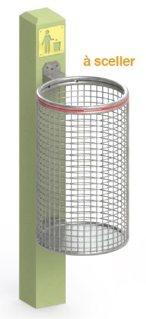 Corbeille grillagée 60L sur poteau bois Medellin